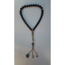 GARNET (LAL) TAŞLI TESBİH. 925 AYAR GÜMÜŞ PÜSKÜLLÜ 0,09 CT.ELMAS. 0,03 CT.YAKUT TAŞLI. SERTİFİKALI TSB-18